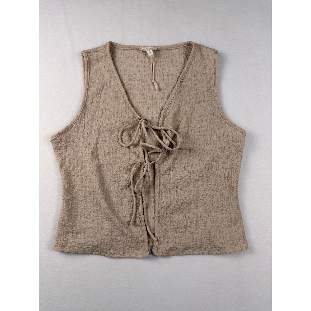 See You Monday Tan Textured Tie Front Vest Sleeveless Boho Top XL